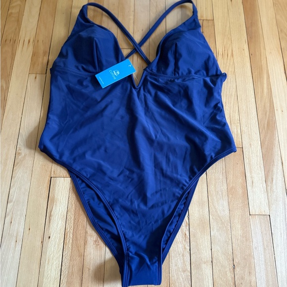 Cupshe Other - Cupshe Deep V Blue One-Piece Swimsuit Sz L NWT